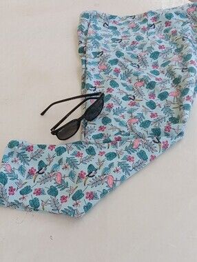 Flamingo Print Capri Leggings - Light Blue